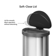 EKO Aria Kitchen Trash Can, 12 Gallon Stainless Steel Semi-Round Hands Free Step Lid Garbage Bin, Silver