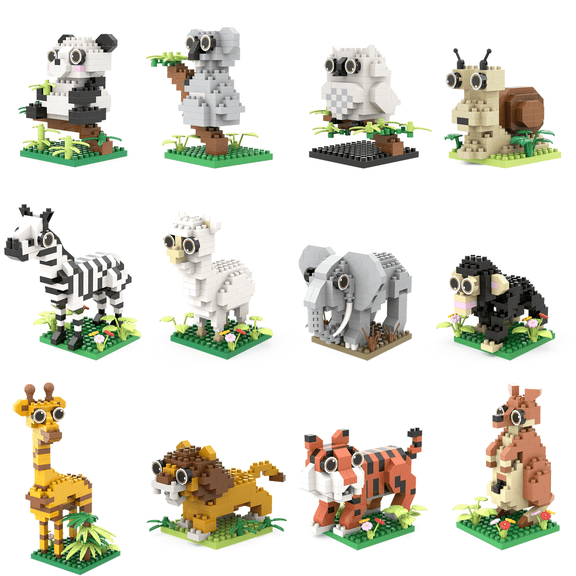 12 Pack Mini Animal Building Blocks, Cute Zoo Animals Bricks Set, Party Favors & Goodie Bag Fillers, DIY STEM Toy Gifts for Kids Ages 8