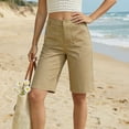 thumbnail image 6 of Women Bermuda Long Shorts 14" High Waisted Knee Length Capri Shorts with Pockets Summer Hiking Stretch Loose Capri Pants with Front Pockets, 6 of 9