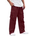 thumbnail image 2 of Zimjoy Mens Cargo Work Pants Big and Tall Drawstring Elastic Cargo Pants Soft Athletic Pant Cool Cotton Lightweight Men's Clothing with Multi-Pockets, Deep Red XL, 2 of 6