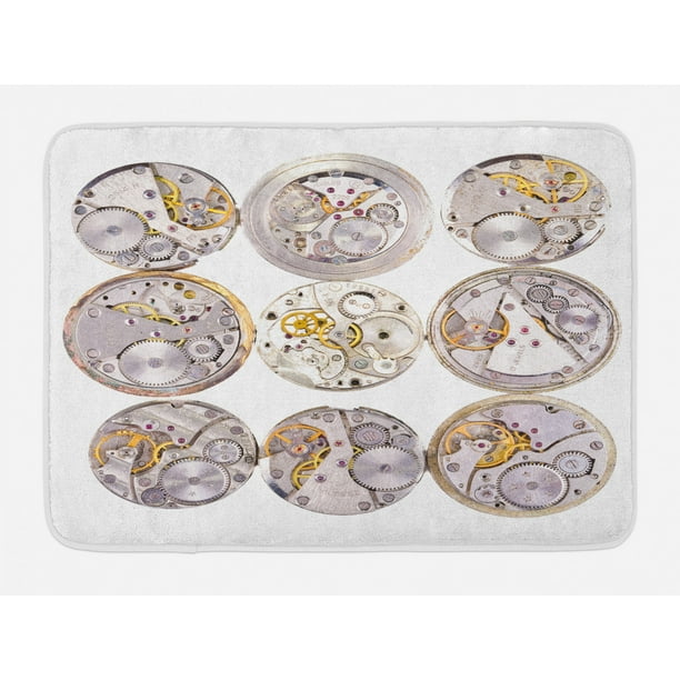 Clock Bath Mat, Repair of Watches Theme Design Technical Theme