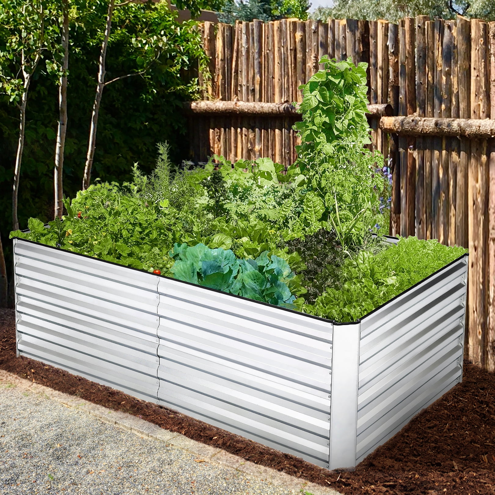 SEJOV 8x4x2FT Galvanized Raised Garden Bed Kit, Rectangular Raised Garden Planter Boxes, Metal Raised Flower Beds Outdoor with 478 Gallons Capacity, for Flowers Herbs Vegetable, Silver