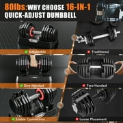 GIKPAL 160LB(80lbs*2) Adjustable Dumbbells Set,16 in 1 Quick-Select 5-80lbs Weight Adjustable Dumbbells for Full Body Home Workout