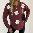 thumbnail image 7 of Byworldtasic Womens Oversized Casual Long Sleeved Sweater Round Neck Flower Printing Top Pullover Sweater, 7 of 7