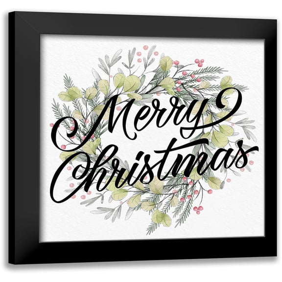 Allen, Kimberly 12x12 Black Modern Framed Museum Art Print Titled - Merry Christmas Wreath Greens