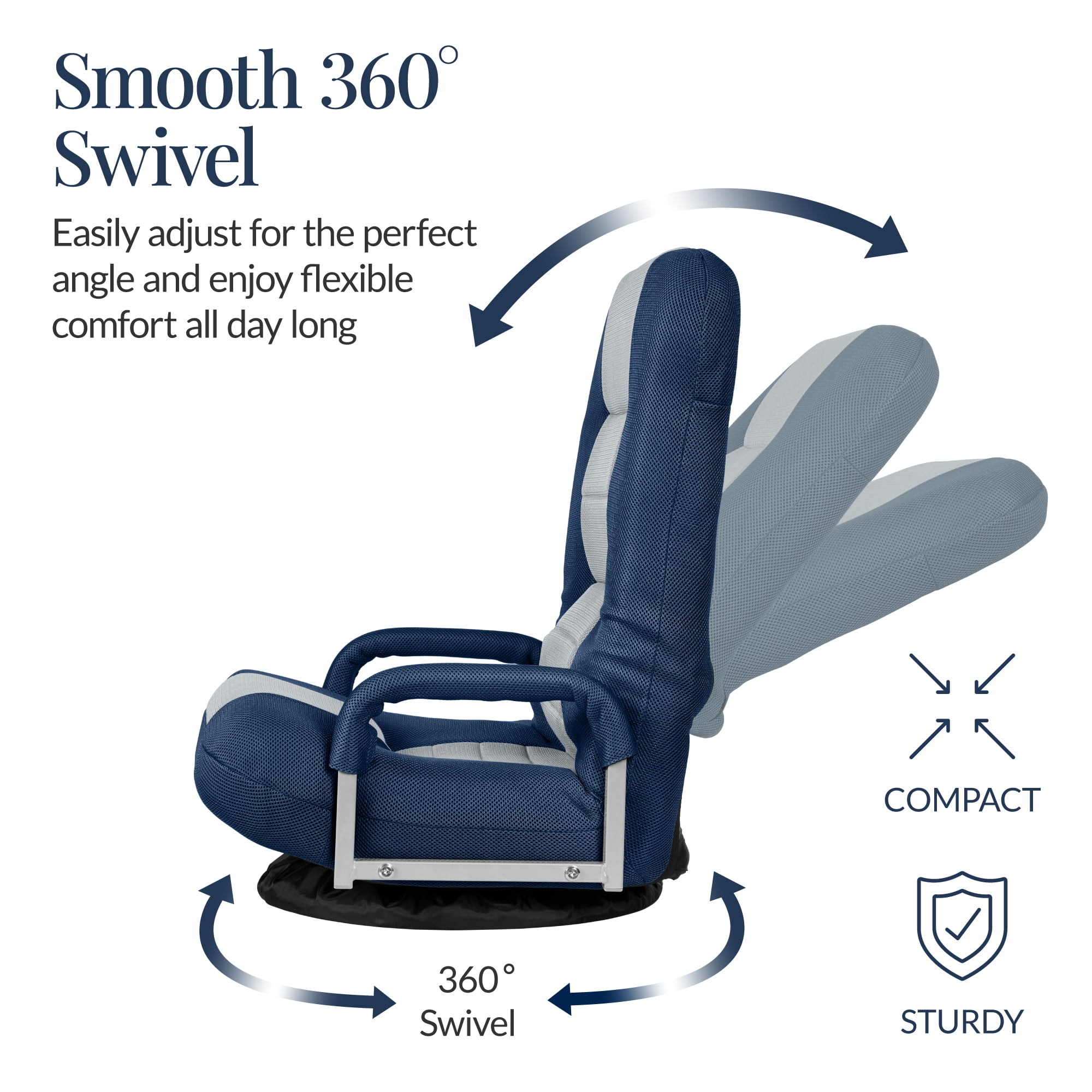 Best Choice Products 360-Degree Swivel Gaming Floor Chair w/ Armrest Handles, Foldable Adjustable Backrest - Blue/Gray