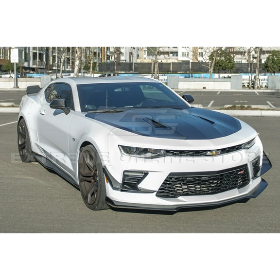 Extreme Online Store Replacement For 2016-2018 Camaro SS | Performance Track Style ABS Plastic Hydro-Dipped Carbon Fiber Front Bumper Side Canard Dive Planes Fin Pair