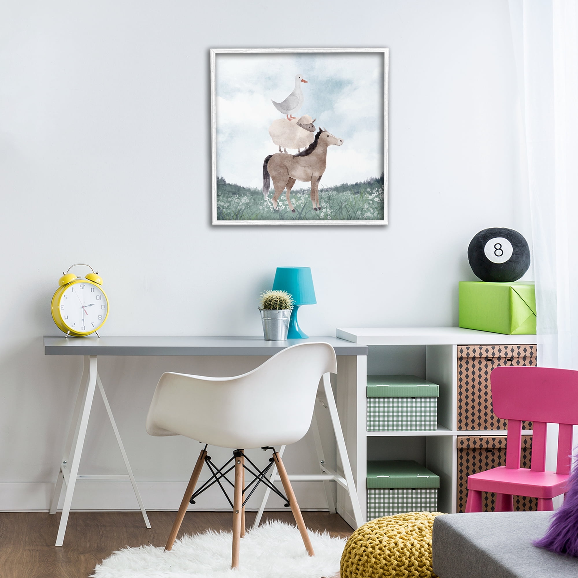 Stupell Industries Muted Blue Sky Farm White Framed Giclee Art, design by Kim Allen