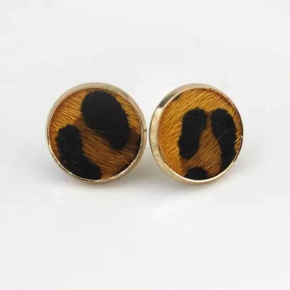 Mini Boho Stud Disc Earrings Cheetah Vegan Leather Small Boutique Women Jewelry