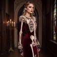 thumbnail image 4 of Women's Halloween Skeleton Costume, Gothic Witch Dress with Long Sleeves and Round Neck, Medieval Renaissance Cosplay Dress for Halloween Party, Costume Events & Themed Parties, 4 of 7