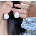 thumbnail image 4 of Clip on 1" gold and white bent wide button style earrings, 4 of 4