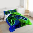 thumbnail image 3 of Castle Fairy Abstract Hexagon Gamer Full Size Comforter Sets,Black Blue Green Bedding Sets, 3 of 8