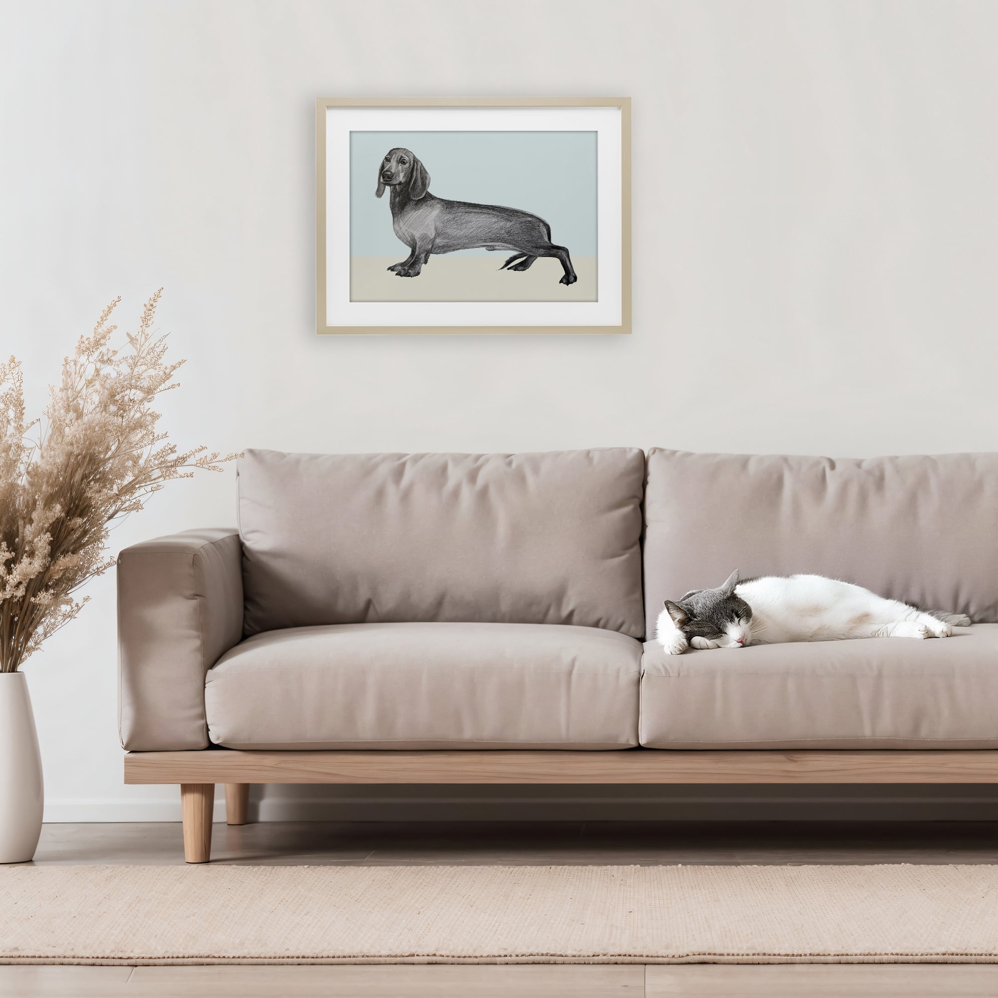 Stupell Industries Sketched Dachshund on Blue Birch Framed Print Under Glass, design by Violeta Vollmer