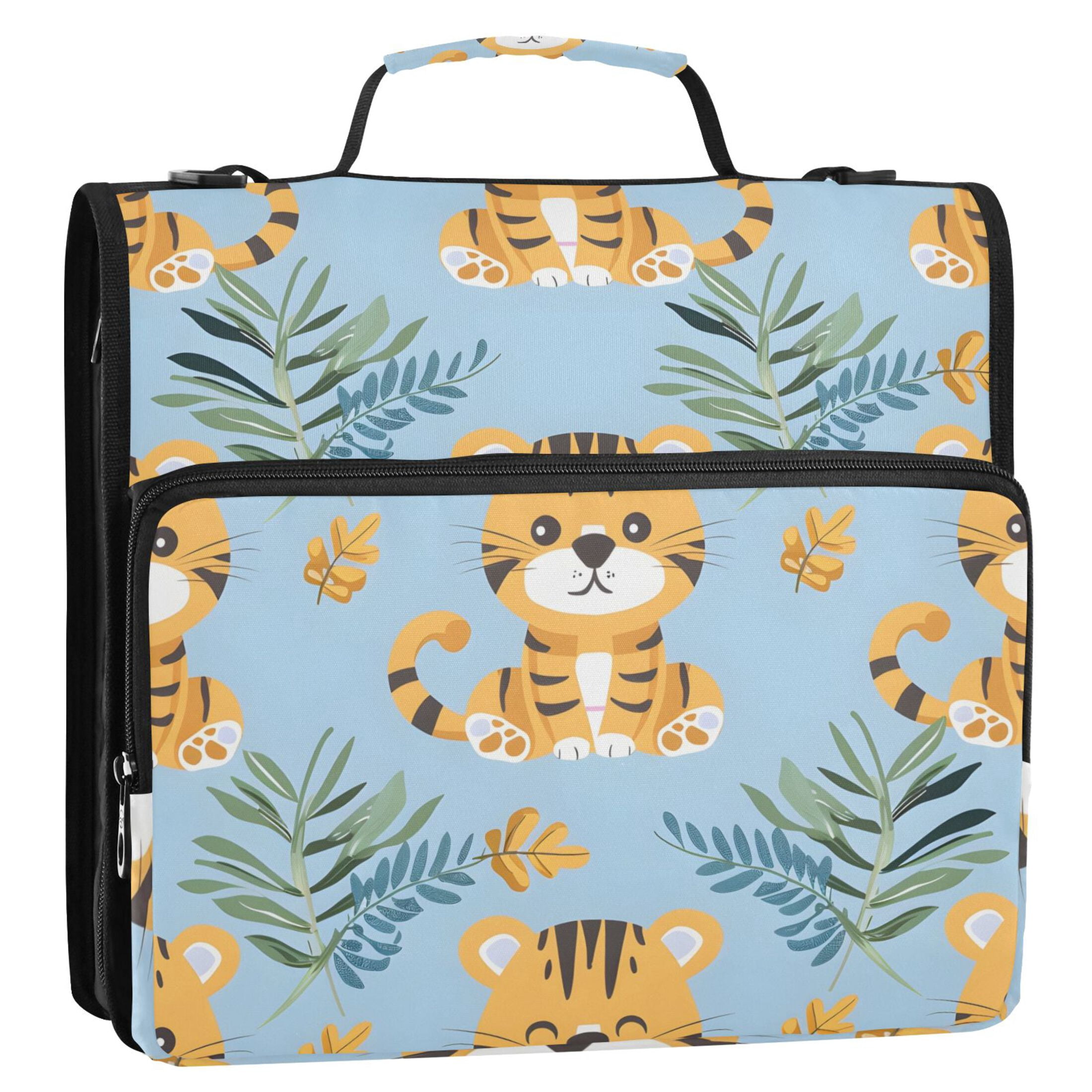 3 Ring Zipper Binder with Shoulder Strap Waterproof Trapper Keeper 2 Inch D-Ring 500 Sheets Capacity Cute Baby Tigers and Leaf