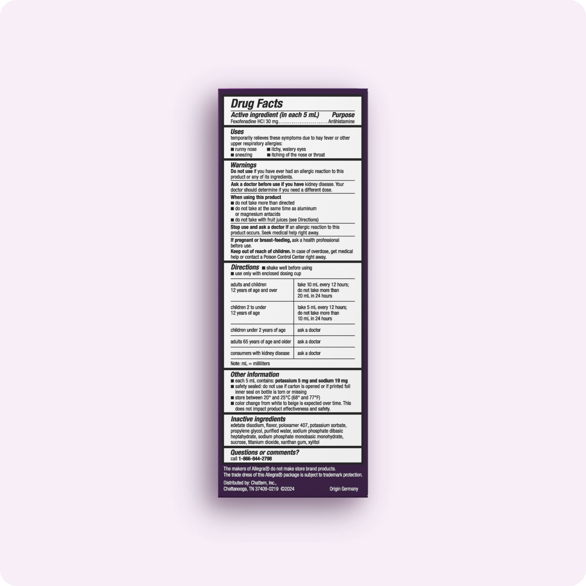 (4 pack) Allegra Children's 12-Hour Allergy Relief Liquid, Non-Drowsy Indoor and Outdoor Allergy Medicine, 30 mg Fexofenadine HCI Antihistamine For Kids, Berry Flavor, 8 oz.