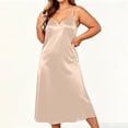 thumbnail image 5 of Fengqque Satin Nightgowns for Women Lace Sleepwear V-neck Silk Slip Sleepshirts Negligee Solid Color Nightwear Khaki M, 5 of 9