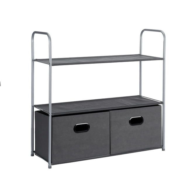 Organizador de almacenamiento de clóset con contenedores de tela, cajones y 3 estantes, gris, 84 x 30 x 79 cm