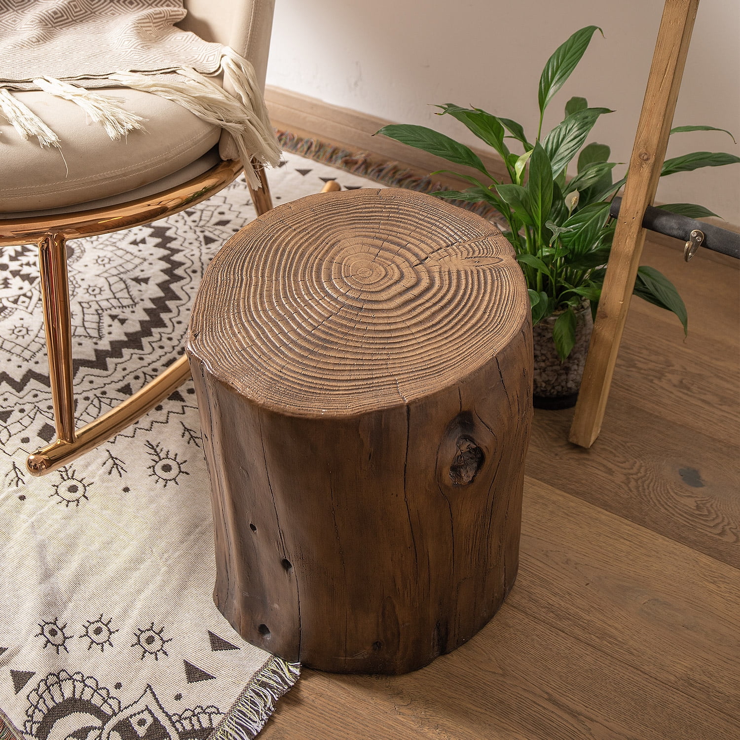 VENTOPYR 2PCS Faux Wood Tree-Trunk Hand-Painted Dark Brown End Table