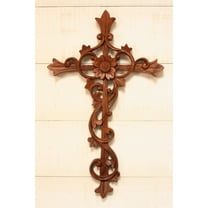 16" Wooden Hand Carved Spiral Floral Cross Wall Plaque Relief Panel Hanging Sculpture Handcrafted Gift Art Home Decor Accent Decoration Handmade