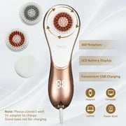 Facial Cleansing Brush, Electric Face Brush Scrubber Rechargeable Facial Exfoliator IPX-7 Waterproof Spin Cleanser Rotating Spa Machine for Exfoliating, Massaging and Deep Cleansing with 4 Brush Heads