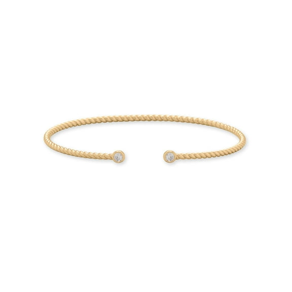 14K Gold Plated Sterling Silver Cubic Zirconia Twist Cable Cuff Bracelet