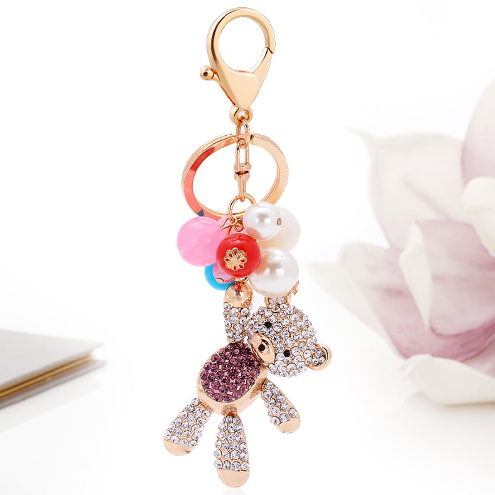 Womens Key Ring Bag Charm Anime Rhinestone Crystal CZ Keyring Keychain Gift 