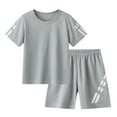 thumbnail image 2 of Tfken Outfits Sets For Child Boys Quick Dry Solid Color Daily Wear Short Sleeve T-Shirts Shorts Crew Neck Grey Outfit Set 5 Years-6 Years, 2 of 6