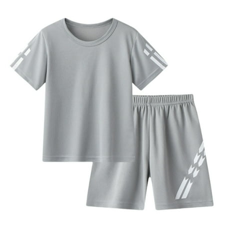 SGMVNU Boy s Athletic 2 Piece Outfits Summer Short Sleeve Top and Casual Shorts Set Tracksuit for Toddler Baby Kids Size 8-9 Years 1-Grey