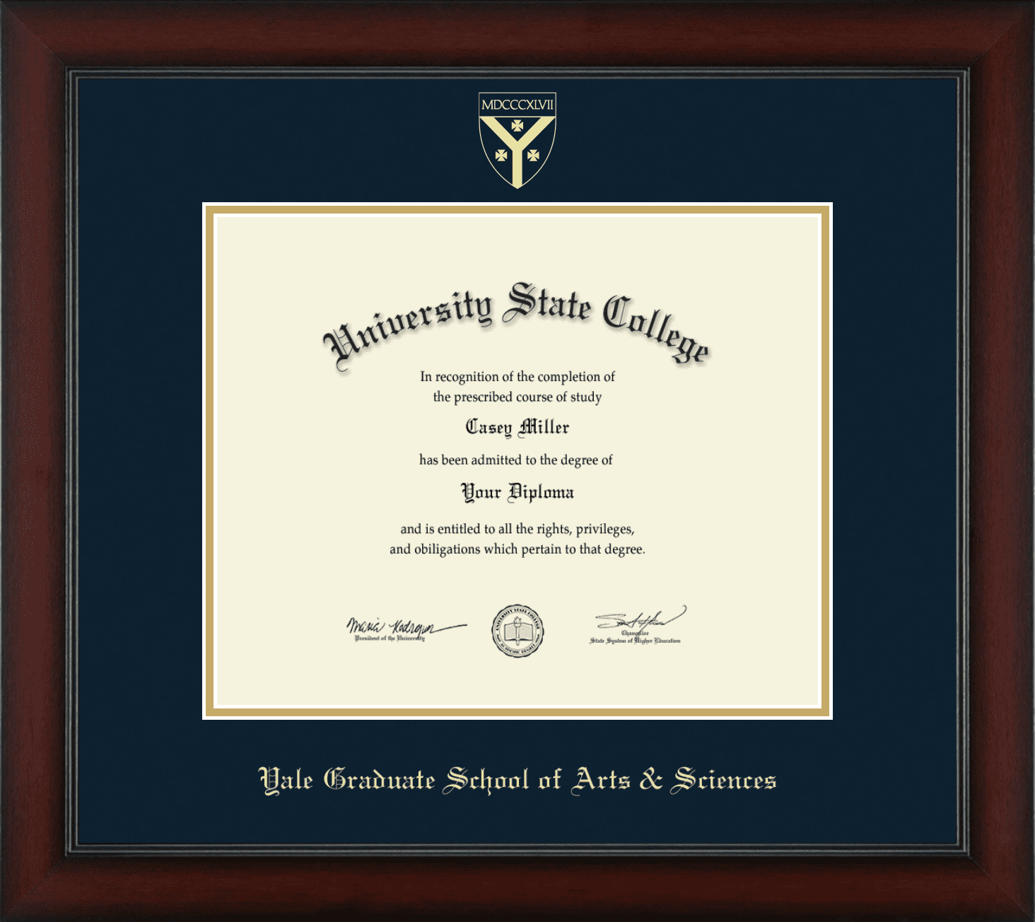 Yale University Graduate School of Arts and Sciences Diploma Frame
