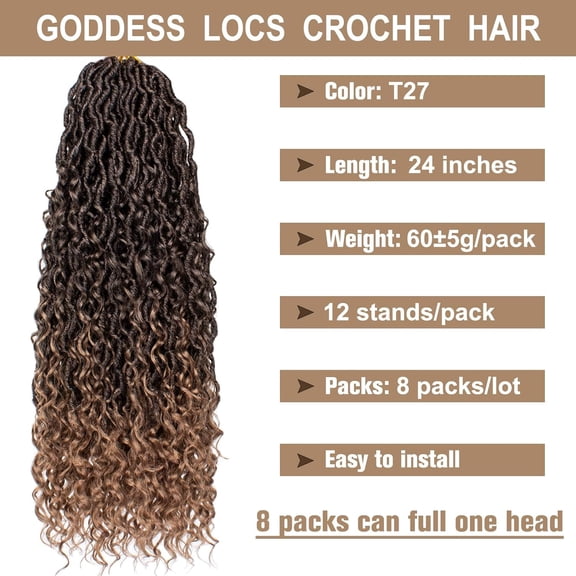 WEIF-24 Inch Soft Goddess Locs Crochet Hair 8 PCS Ombre Blonde Boho Faux Locs Crochet Hair Pre-looped Boho Crochet Locs Crochet Hair Extentions for Black Women T27#