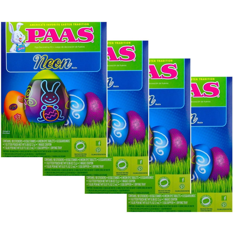 Bulk Buy Lot of 4 Boxes of PAAS Easter Egg Decorating Kits Neon