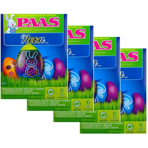 Bulk Buy Lot of 4 Boxes of PAAS Easter Egg Decorating Kits Neon