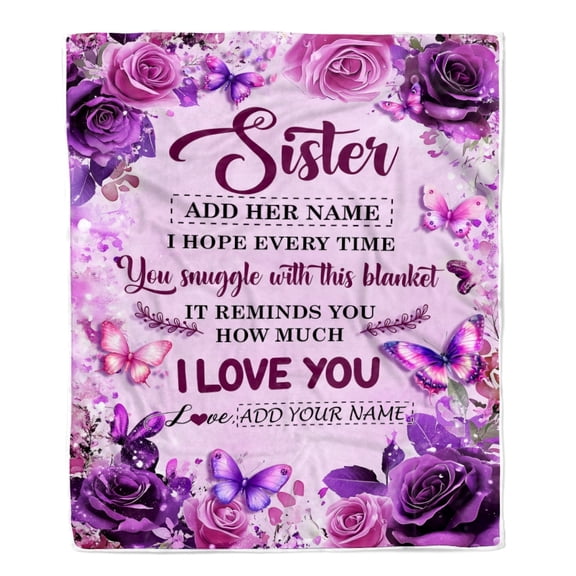 To My Sister Blanket From Brother Purple Floral Birthday Sister Graduation Fleece Blanket, 30x40in Fleece Blanket