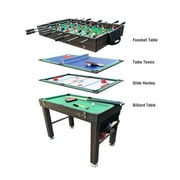 KICK Quad 48 4-in-1 Multi Game Table (Brown) - Combo Game Table Set - Foosball, Billiards/Pool, Glide Hockey and Table Tennis for Home, Game Room, Friends and Family!