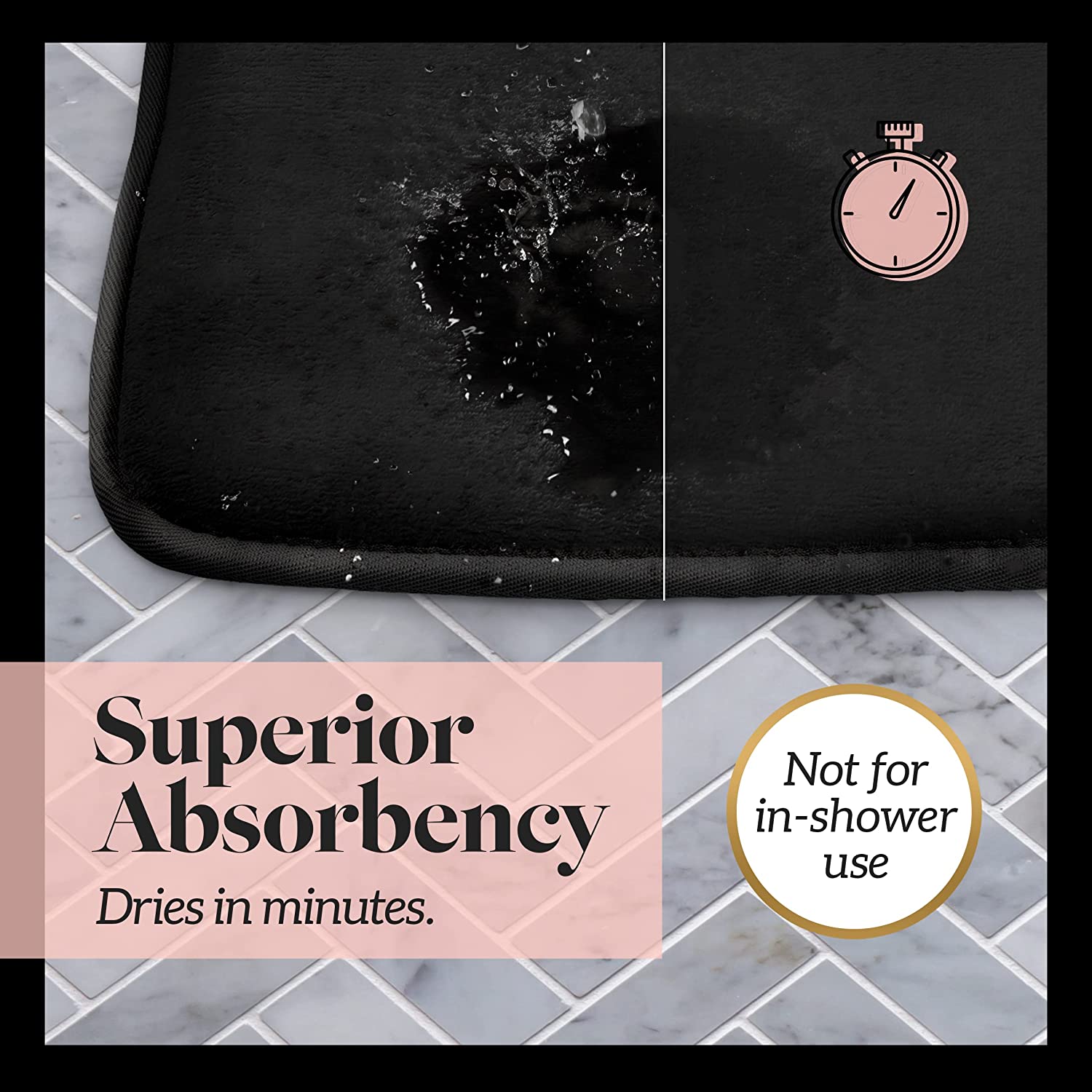 Bath Mats for Bathroom Non Slip - Black 17" x 24" Memory Foam Bathroom Rugs - Quick Dry Bath Mat