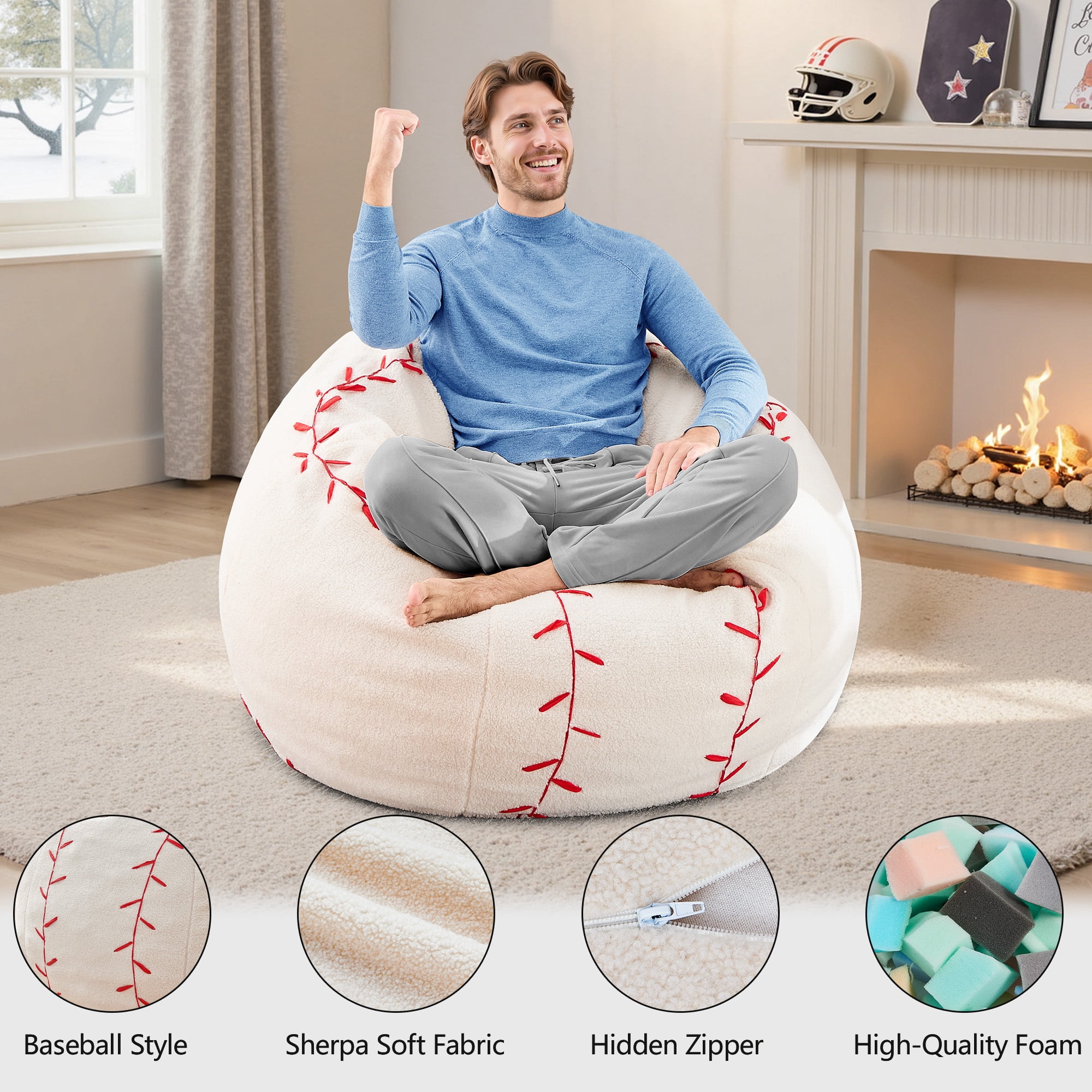 XIECUVA Bean Bag Chair for Adults, High-Rebound Memory Foam Beanbag Chairs with Removable Cover for Living Room Bedroom, 32 Inches