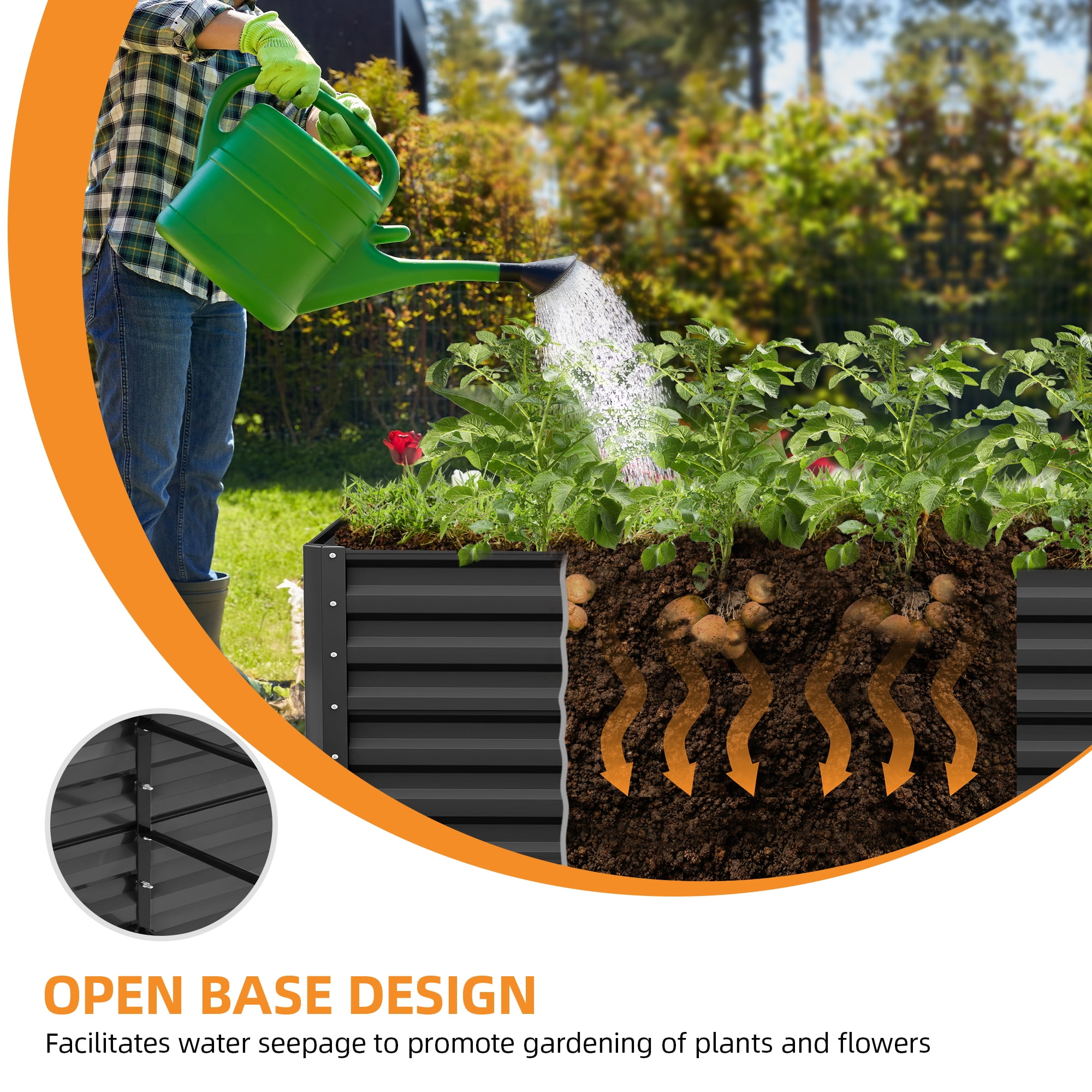 Uforic 6ftx3ftx2ft Large Raised Garden Bed Kit,Outdoor Galvanized Metal Patio Planter Box with Safety Rubber & Gloves, for Vegetables Flowers,Thickness 0.14 inches,Black