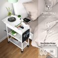 thumbnail image 4 of Slim Side Table with Wheels, USB Ports and Outlets, Rolling Narrow End Table with Charging Station and Bag, Flip Top Nightstand with Hidden Storage Shelves for Living Room Bedroom Small Spaces, White, 4 of 14