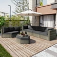 thumbnail image 2 of Keva 6 Pc Outdoor Rattan Wicker Half-Moon Sectional Sofa Set - Gray, 2 of 17