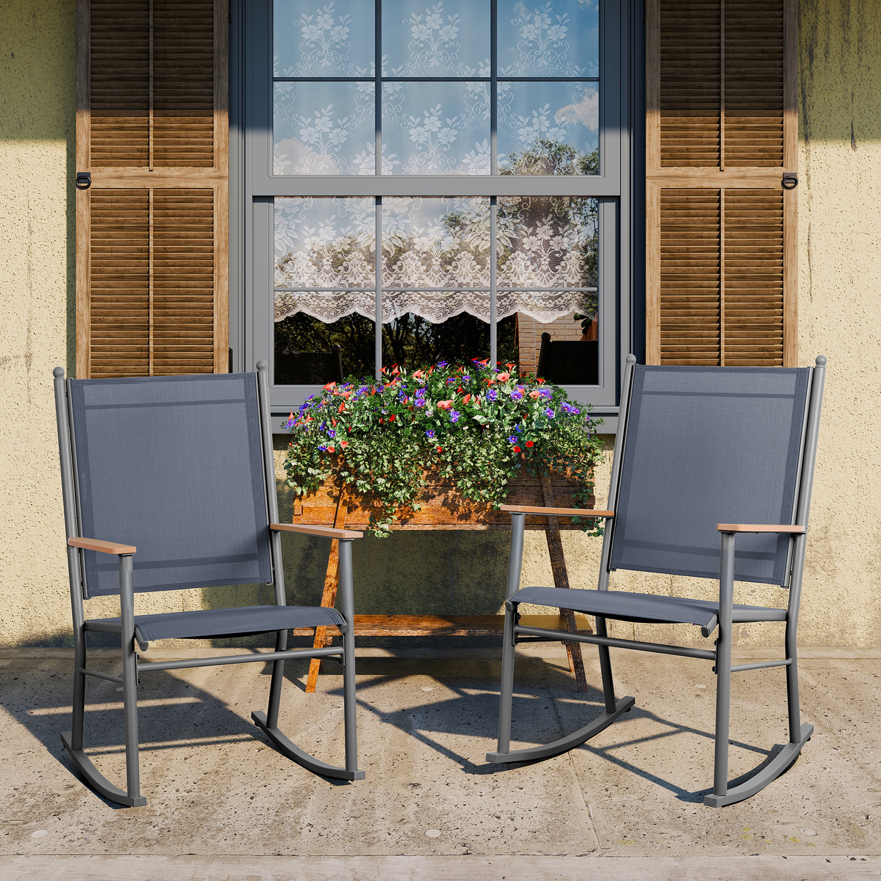 Walsunny Outdoor Patio Chairs Set of 2 Rockers Metal Rocking Chairs Furniture for Porch Backyard Lawn Garden,Gray