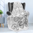 thumbnail image 4 of Travel Soft Flannel Fleece Throw Blanket, Stamps from All over the World Historical Landmarks Tourist Attraction European, Cozy Plush for Indoor and Outdoor Use, 50" x 60", Black White, by Ambesonne, 4 of 5