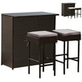 thumbnail image 2 of Costway Patio 3PCS Rattan Bar Table Stool Set Cushioned Chairs with Gray & Off white Cover, 2 of 12