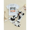 thumbnail image 3 of 1-6Y Toddler Kids Girl Summer Clothes Sets 18M 2Y 3Y 4Y 5Y 6Y Short Sleeve Cow Letters Print T Shirts+ Leopard Bell-Bottomed Pants, 3 of 10