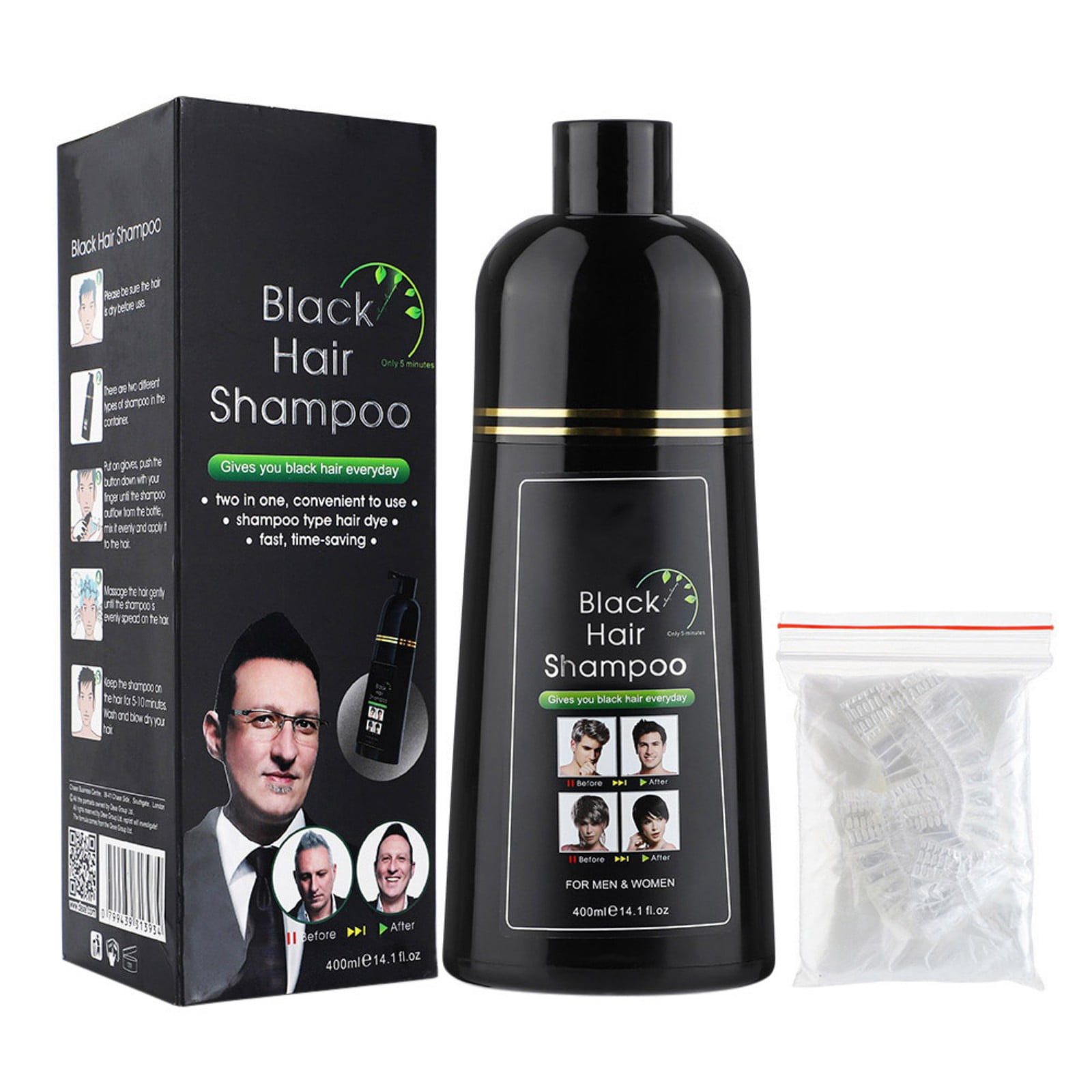 Black Hair Dye Shampoo Instant Black Hair Shampoo for Natural Hair, Hair Dye Shampoo for Men and Women Black Color/Simple to Use/Lasts