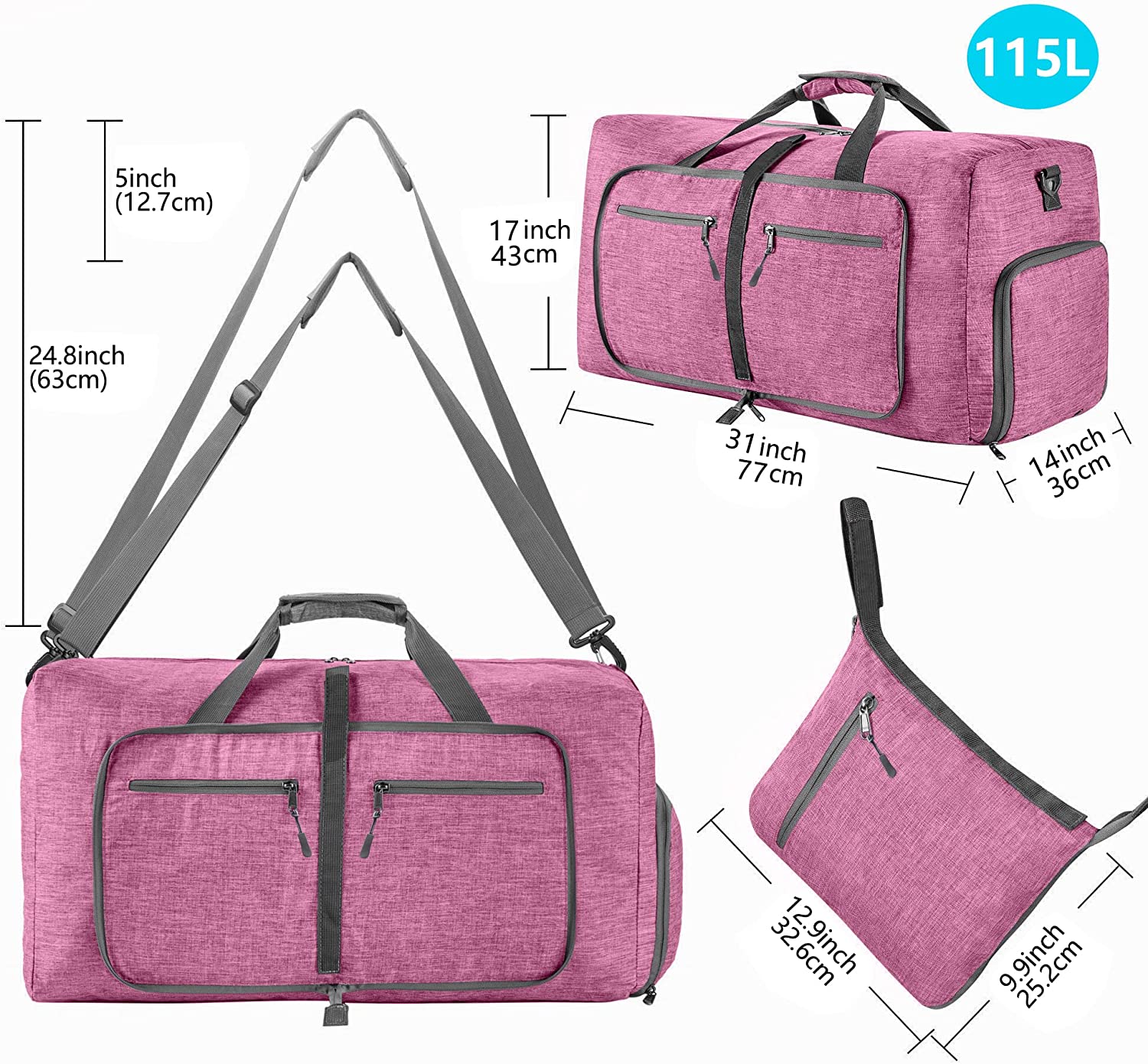 Ht Viik 65L/85LFoldable Travel Duffle Bag, Lightweight Checked Luggage with Shoe Compartment, Water-Resistant Weekender Overnight Bag for Men & Women