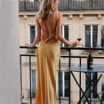 thumbnail image 2 of Vestido largo de seda sin espalda para mujer, elegante Vestido de noche femenino con hombro inclinado, sin mangas, conciso y Sexy, 2 of 5