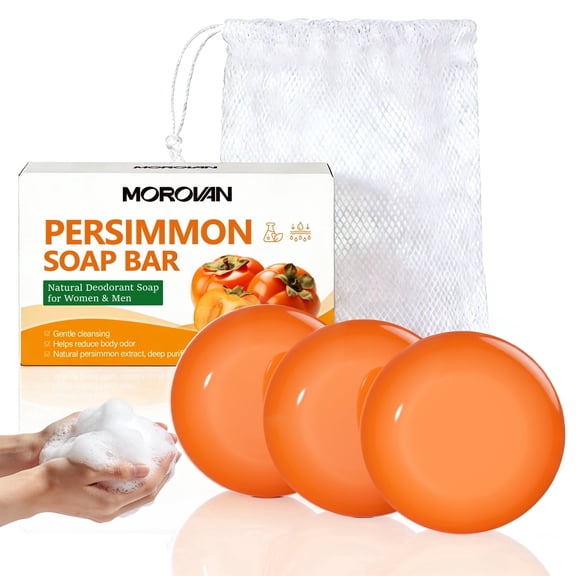 Persimmon Soap for Body Odor and Aging Smell Control Natural Deodorizing Cleansing Bar 3 Pack 3.5oz Each