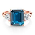 thumbnail image 2 of Gem Stone King 18K Rose Gold Plated Silver London Blue Topaz and Lab Grown Diamond Engagement Ring for Women | 8.24 Cttw | Emerald Cut 12X10MM | Gemstone November Birthstone | Size 9, 2 of 3