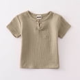 thumbnail image 2 of CPNG Toddler Baby Girls Cotton Linen Summer Top Solid Color Crew Neck Short Sleeve Button T Shirt Children Casual Top(Brown,6-12 Months), 2 of 8