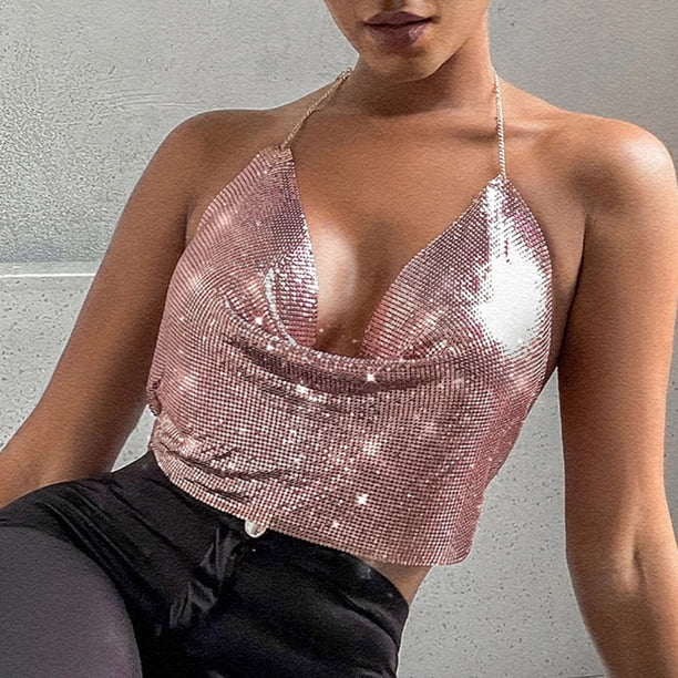 Baberdicy Sequin Tops for Women, Women Chain Clothes Beading